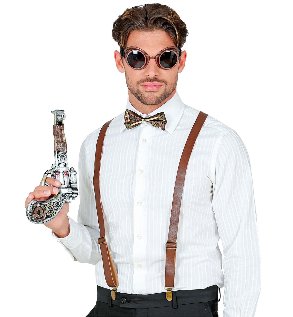 Steampunk Set mit Brille, Hosenträgern und Fliege