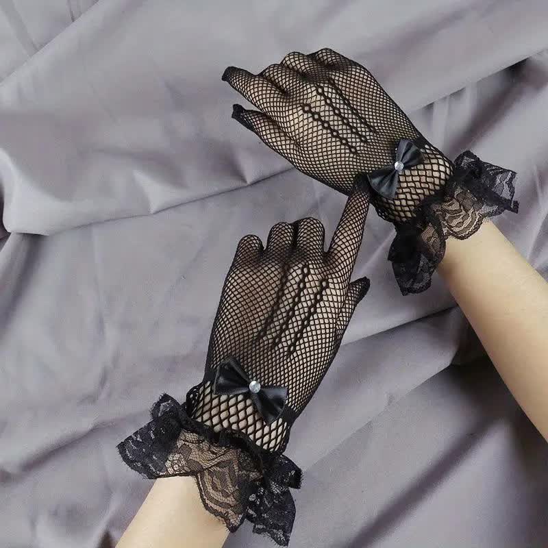Spitzenhandschuhe mit Masche & Strass