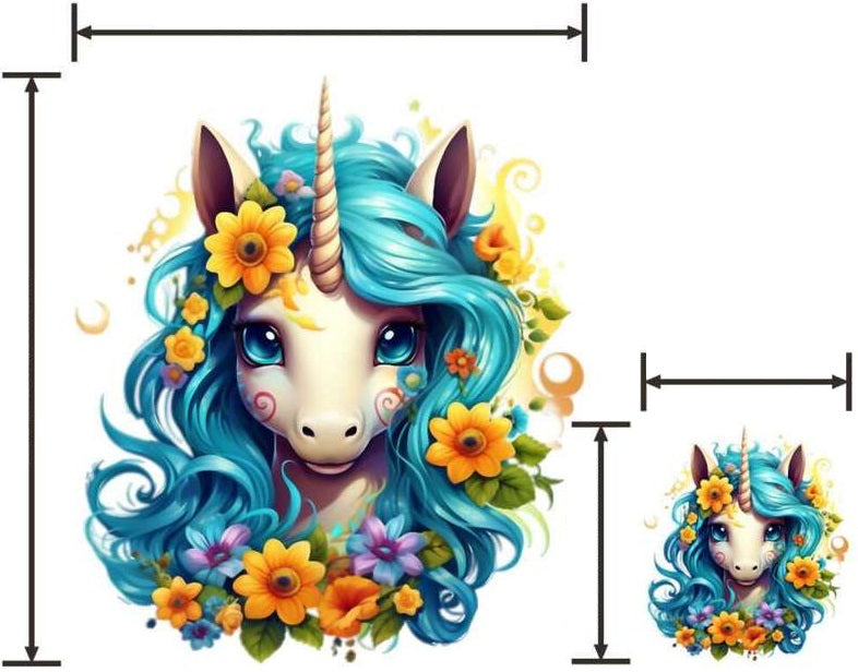 Einhorn Bügelbilder für Kostüm und Shirt – blumiges Märchen