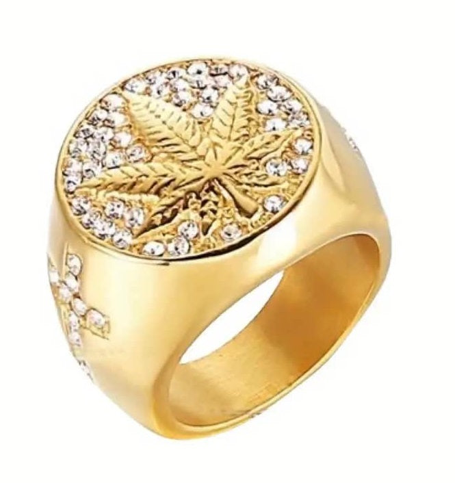 Cannabis Fingerring mit Hanfblatt