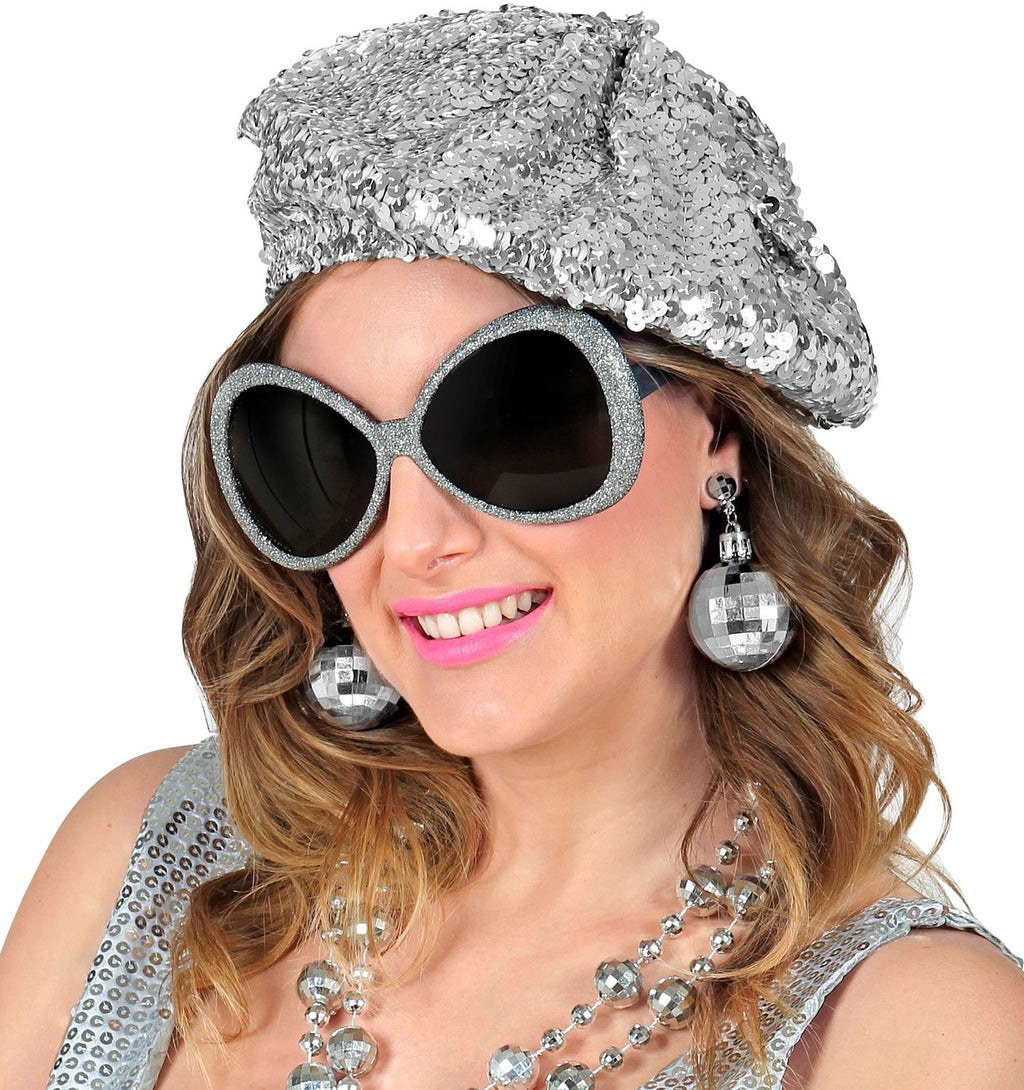 Disco Fever Set – Pailletten Mütze, Brille & Ohrringe