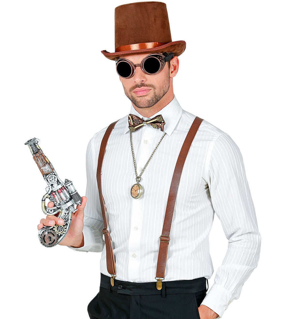 Steampunk Set mit Brille, Hosenträgern und Fliege