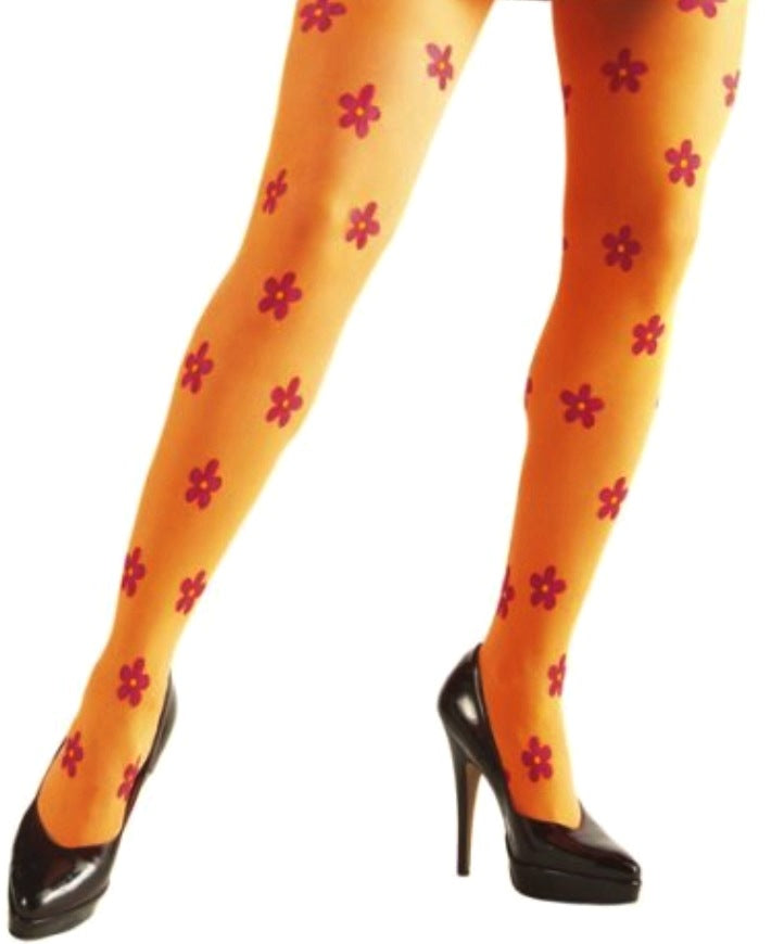 Hippie Strumpfhose mit Flower-Power-Muster
