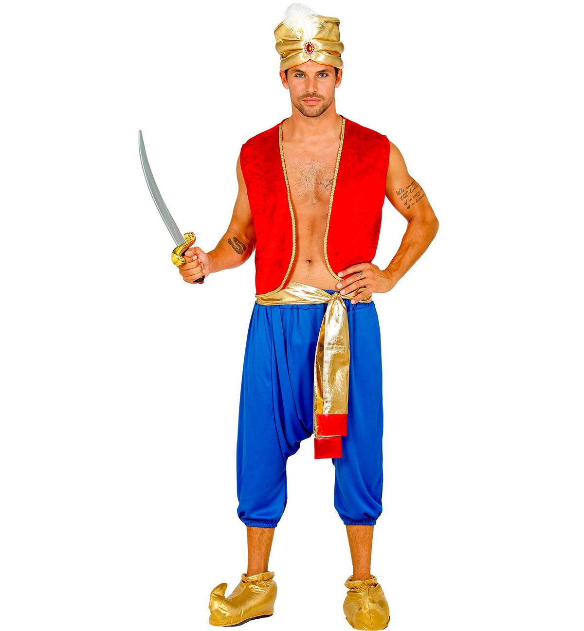 Aladdin Kostüm mit Weste, Hose, Turban und Gürtel