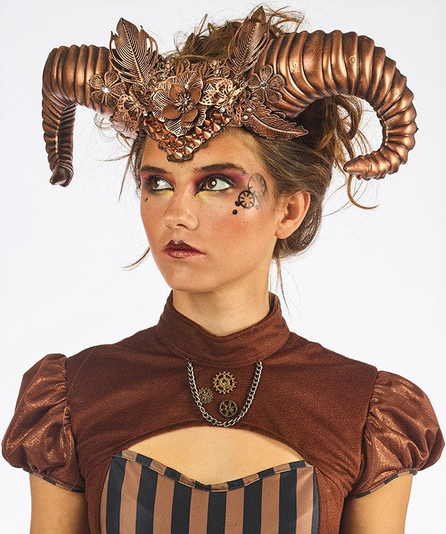 Dämonen Kopfschmuck mit Hörnern – Waldwesen & Steampunk