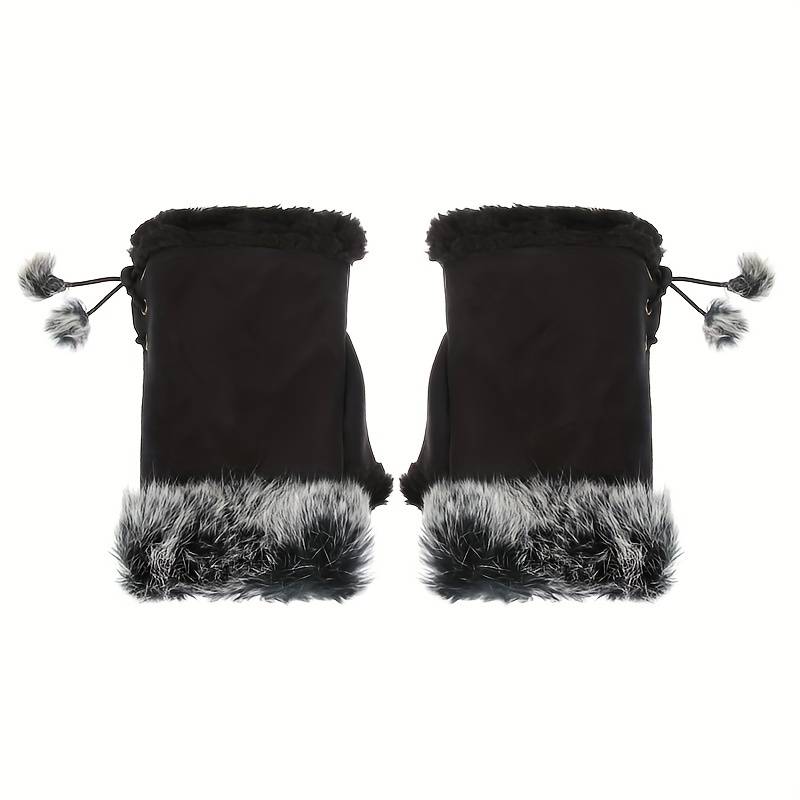 Winterhandschuhe Plüsch mit Kunstfellbesatz