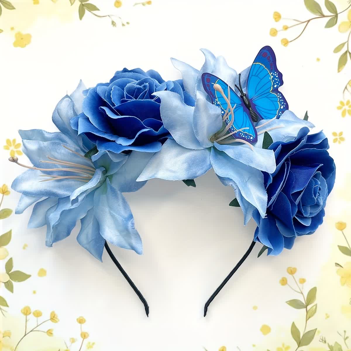 Haarreif mit Blumen und Schmetterling