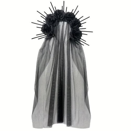 Haarreif mit Schleier und Rosen – Gothic