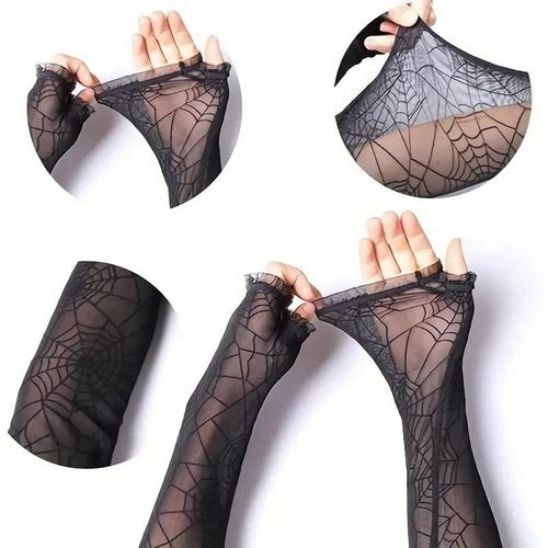 Spitzenhandschuhe mit Spinnennetz – fingerlos