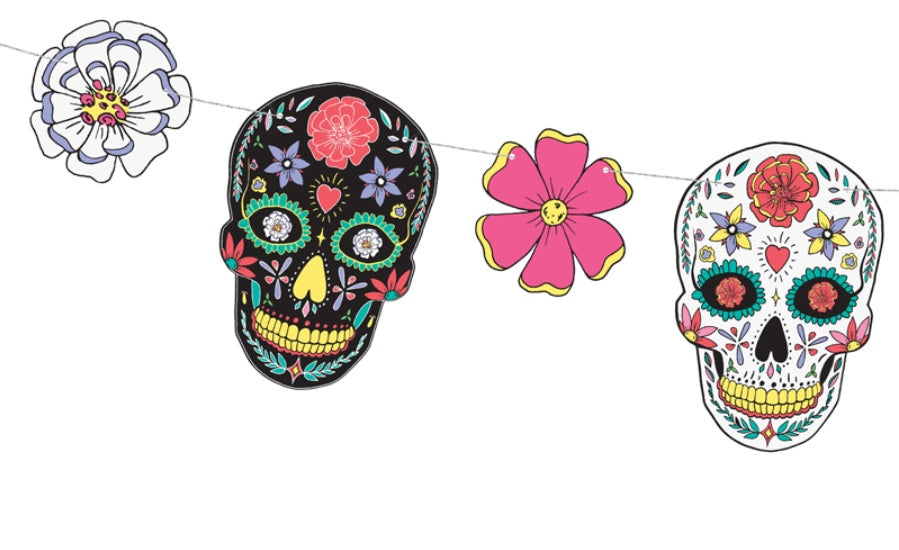 Girlande El Dia de los Muertos mit Totenschädeln und Blumen