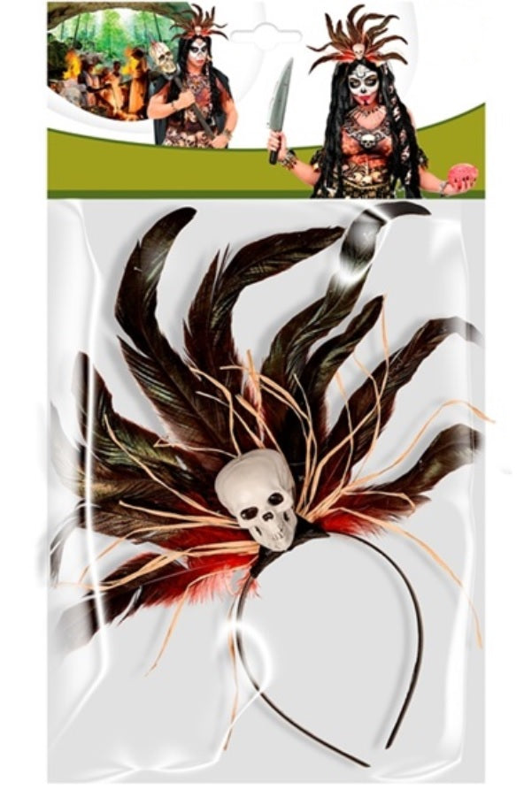 Voodoo Haarschmuck mit Federn und Totenkopf