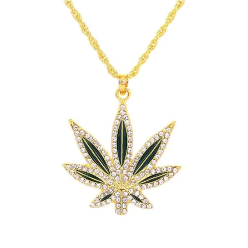 Cannabis Halskette mit Strasssteinen – Reggae Kette