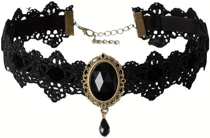Vampir Halsband mit Spitze & Strass – Choker