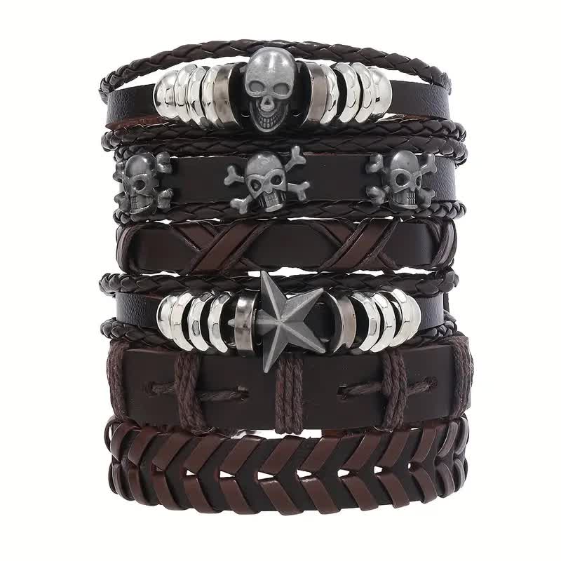 Rocker Armbänder 6 Stück mit Totenkopf