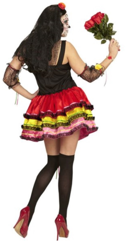 La Catrina Kostüm mit Strümpfen und Haarschmuck