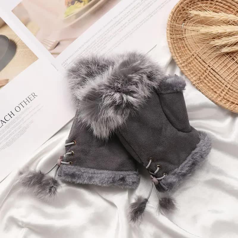 Winterhandschuhe Plüsch mit Kunstfellbesatz