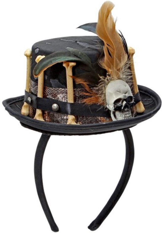 Voodoo Mini-Zylinder Haarschmuck mit Totenkopf und Knochen