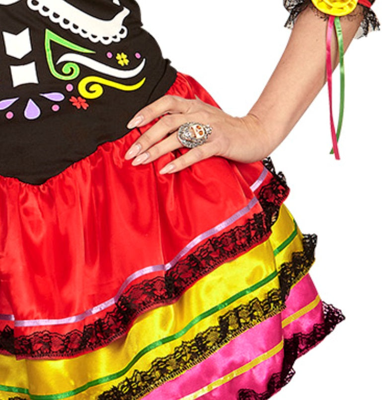 La Catrina Kostüm mit Strümpfen und Haarschmuck