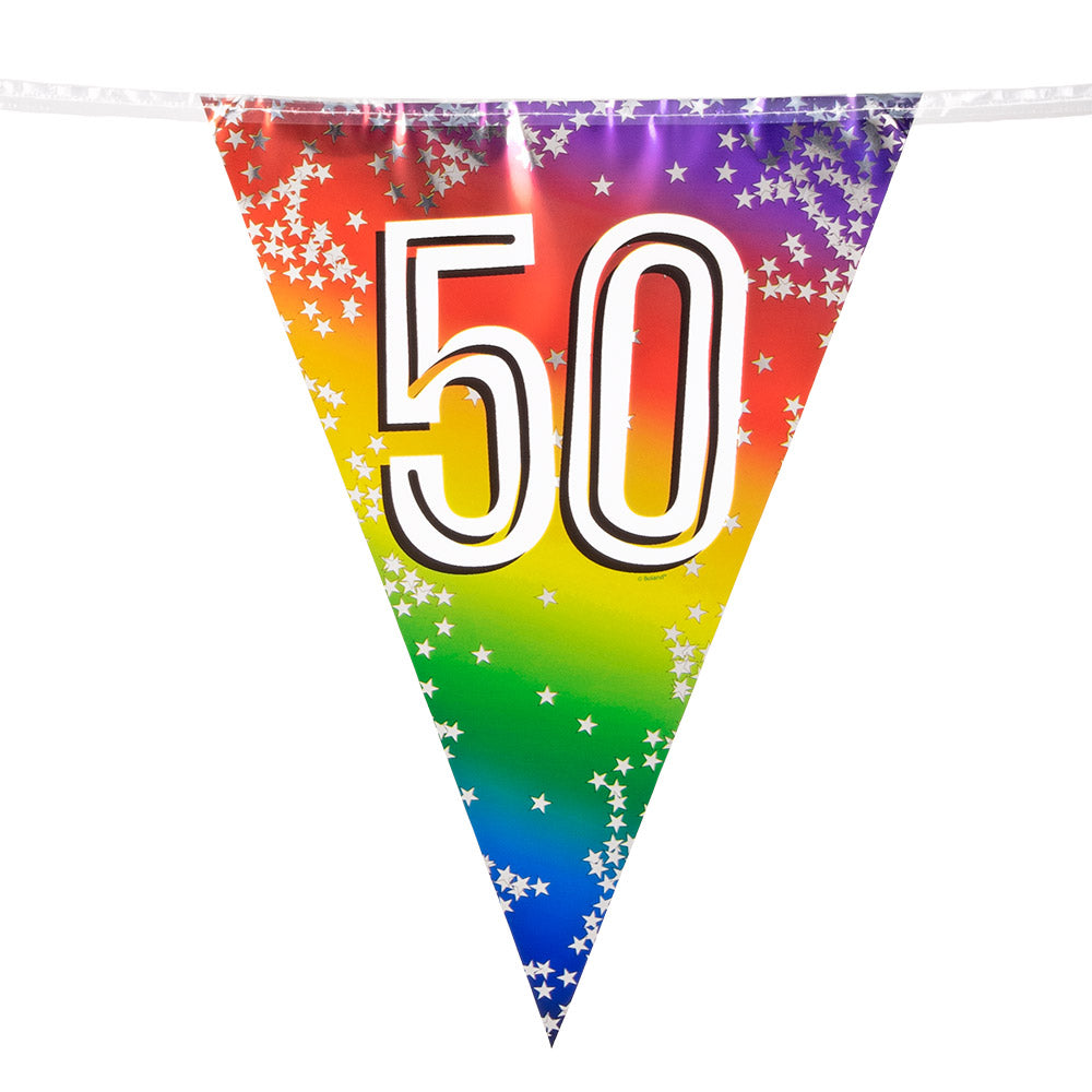 Wimpelkette 50. Geburtstag regenbogenfarbig