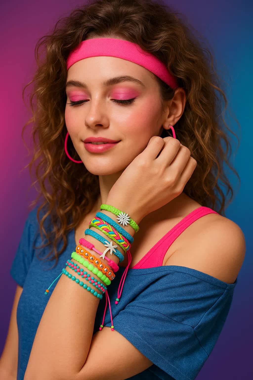 80er Jahre Armbänder Set – 7-teilig