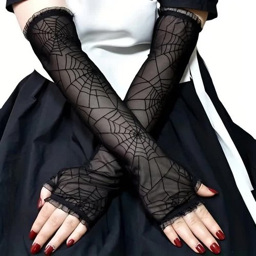 Spitzenhandschuhe mit Spinnennetz – fingerlos