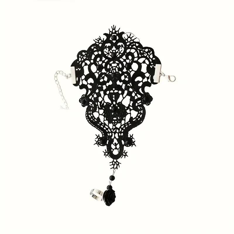 Spitzenhandschuh mit Rose & Ring – Gothic