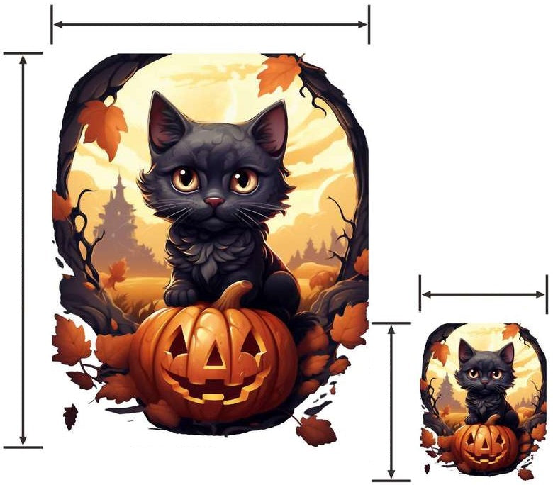 Hexenkatze mit Kürbissen – Halloween