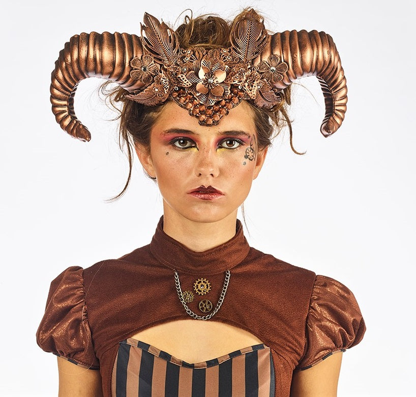 Dämonen Kopfschmuck mit Hörnern – Waldwesen & Steampunk
