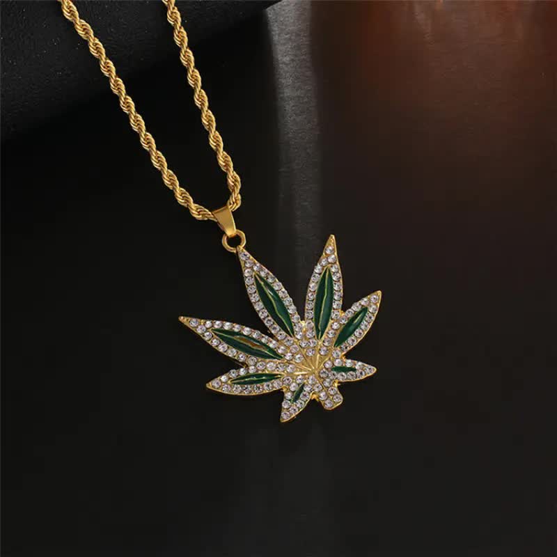 Cannabis Halskette mit Strasssteinen – Reggae Kette