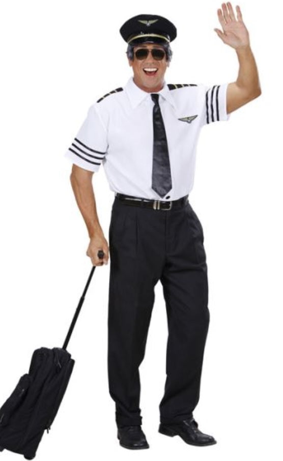 Pilot Kostüm mit Hemd, Krawatte und Mütze