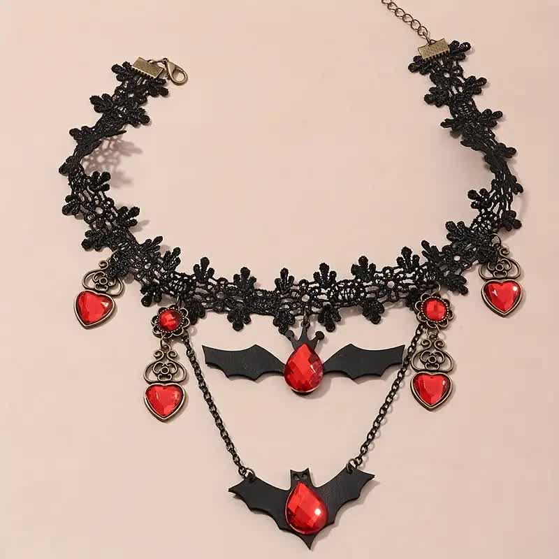 Vampir Halskette mit Strass und Fledermaus