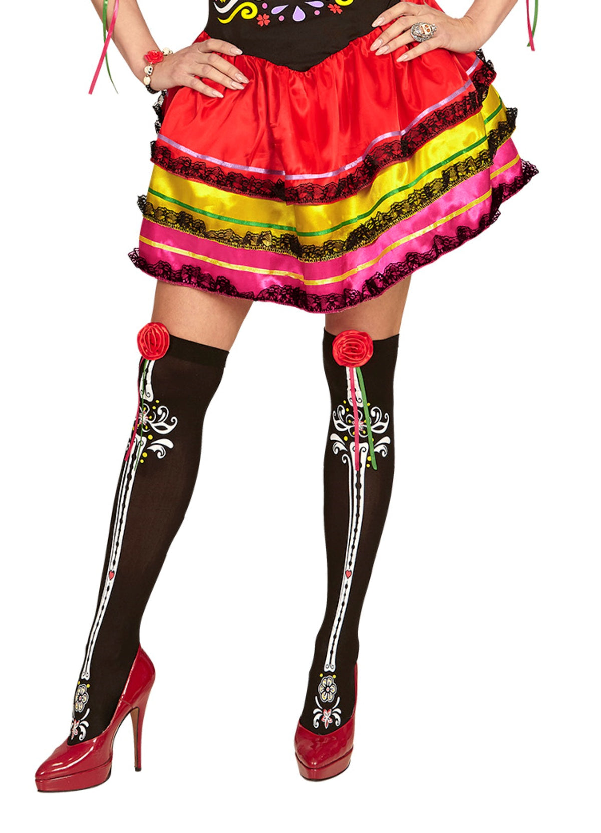 La Catrina Kostüm mit Strümpfen und Haarschmuck