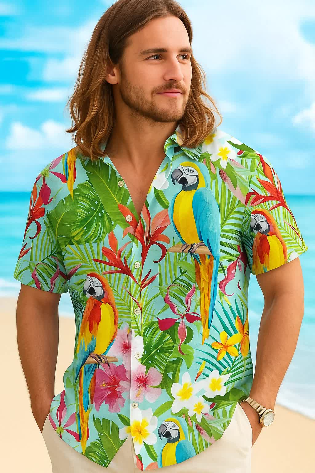 Papagei Hawaii Hemd – Karibik Herrenhemd