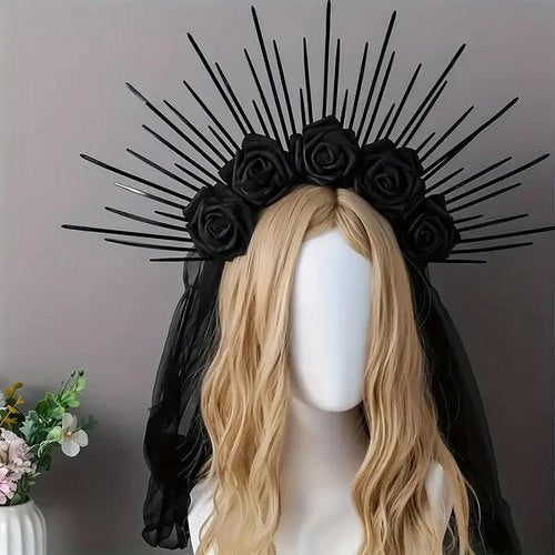 Haarreif mit Schleier und Rosen – Gothic