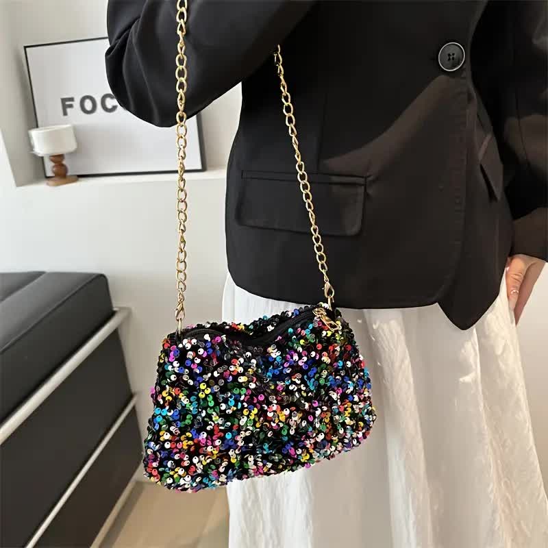 Bunte Pailletten-Tasche – Umhängetasche für 20er und 70er Outfits