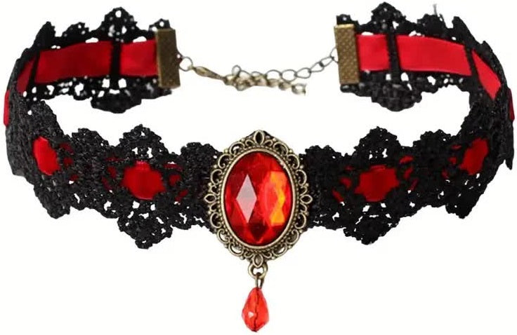 Vampir Halsband mit Spitze & Strass – Choker