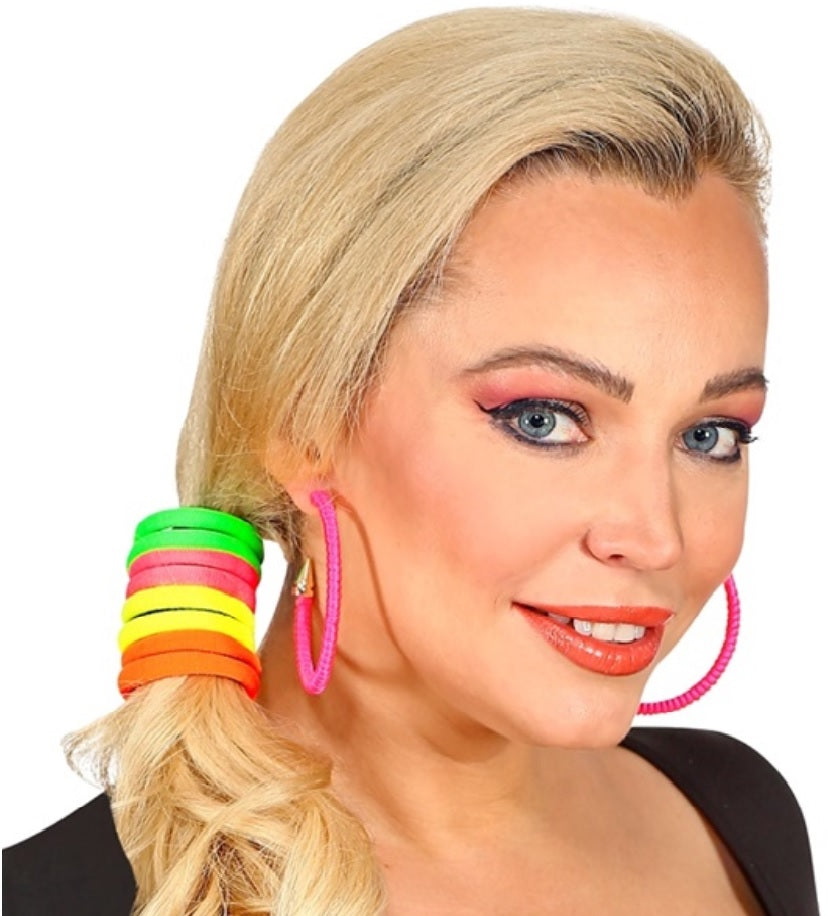 Neon Haargummis Set – 80er Party & Sport