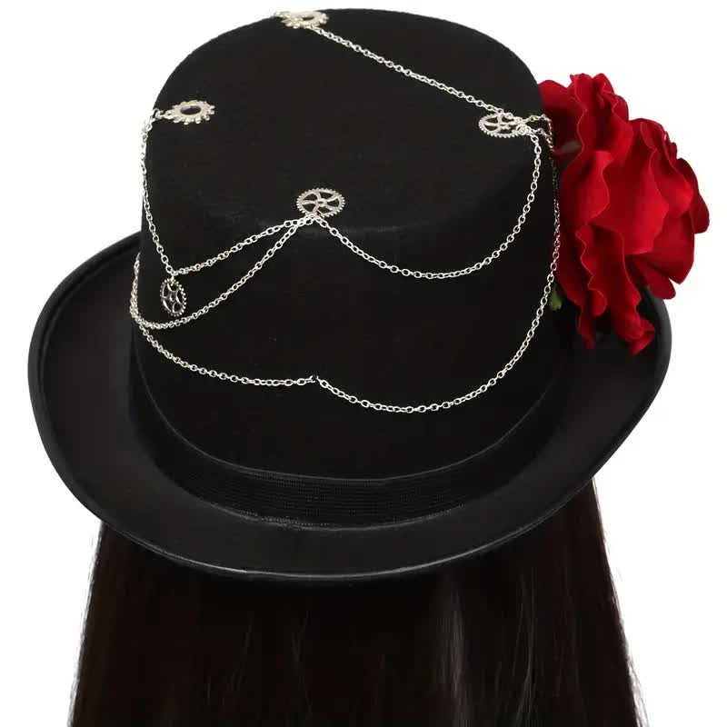 Steampunk Zylinder für Damen mit Rosen Verzierung