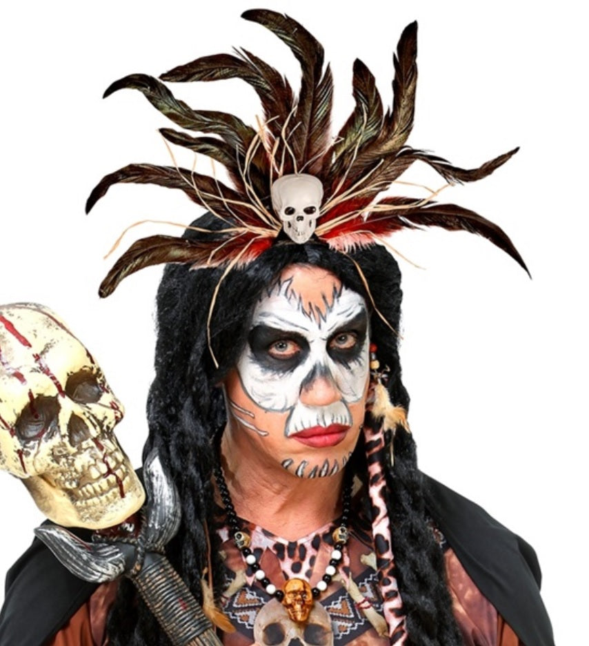 Voodoo Haarschmuck mit Federn und Totenkopf