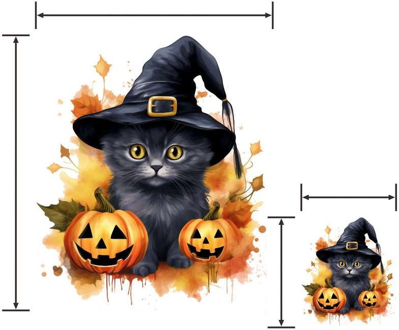 Bügelbild Katze mit Hexenhut & Kürbissen