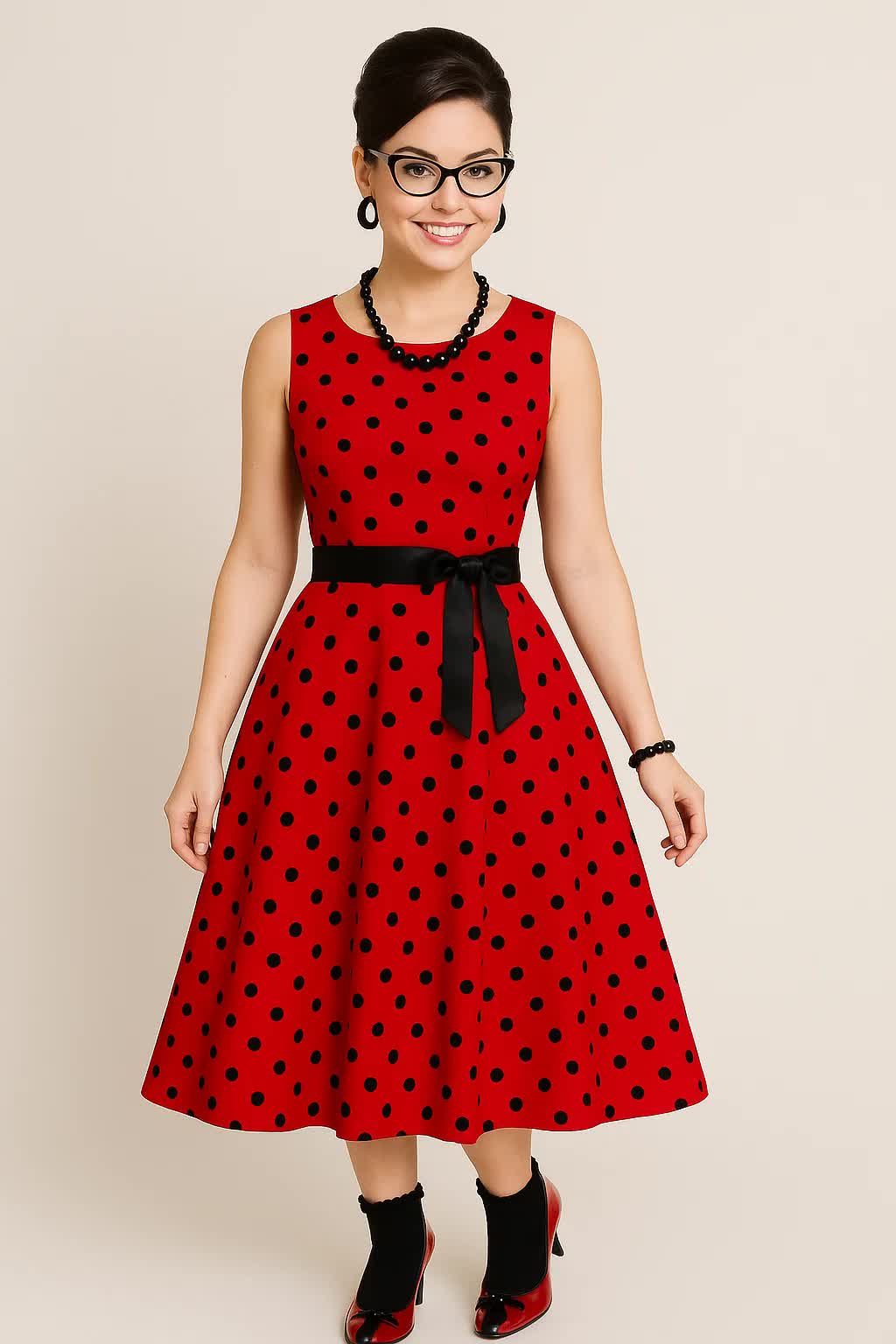Rock n Roll Kleid ärmellos – 50er Jahre Polka Dot