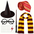 Harry Potter Set mit Schal, Krawatte, Zauberhut, Brille & Zauberstab