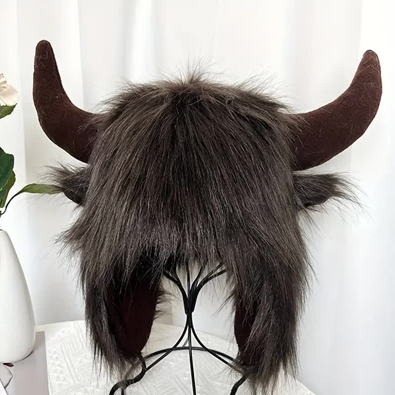 Kunstfell Mütze mit Hörnern – Stier & Muni