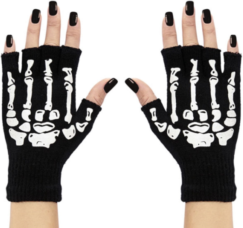 Skelett Handschuhe fingerlos – Strickhandschuhe