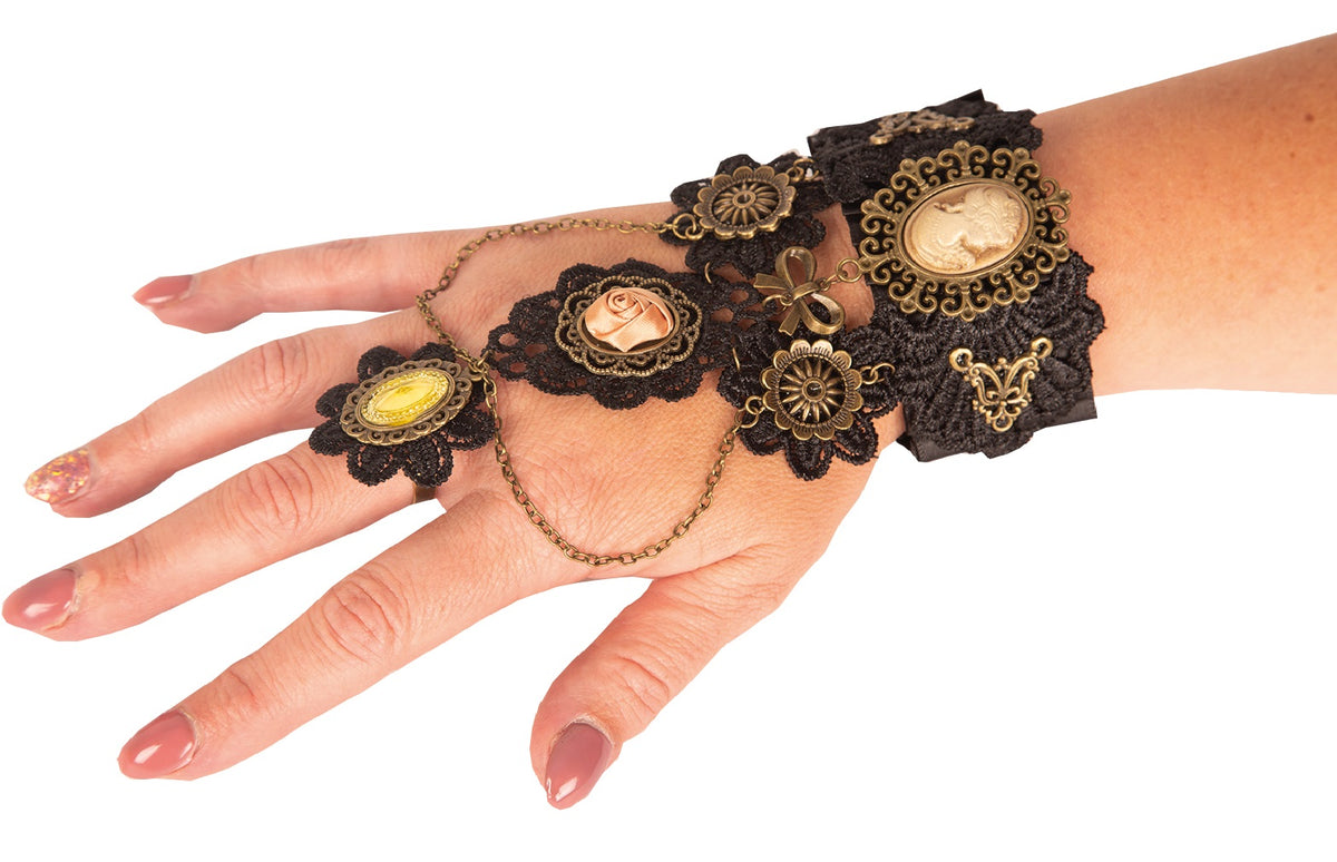 Steampunk Armband mit Fingerring, viktorianisch