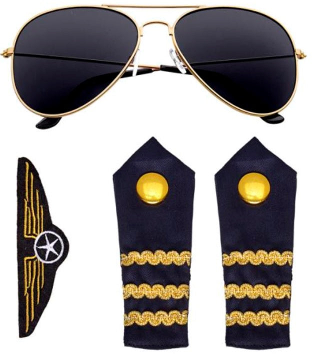 Pilot Set – Abzeichen, Schulterklappen & Brille