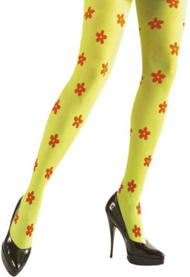Hippie Strumpfhose mit Flower-Power-Muster