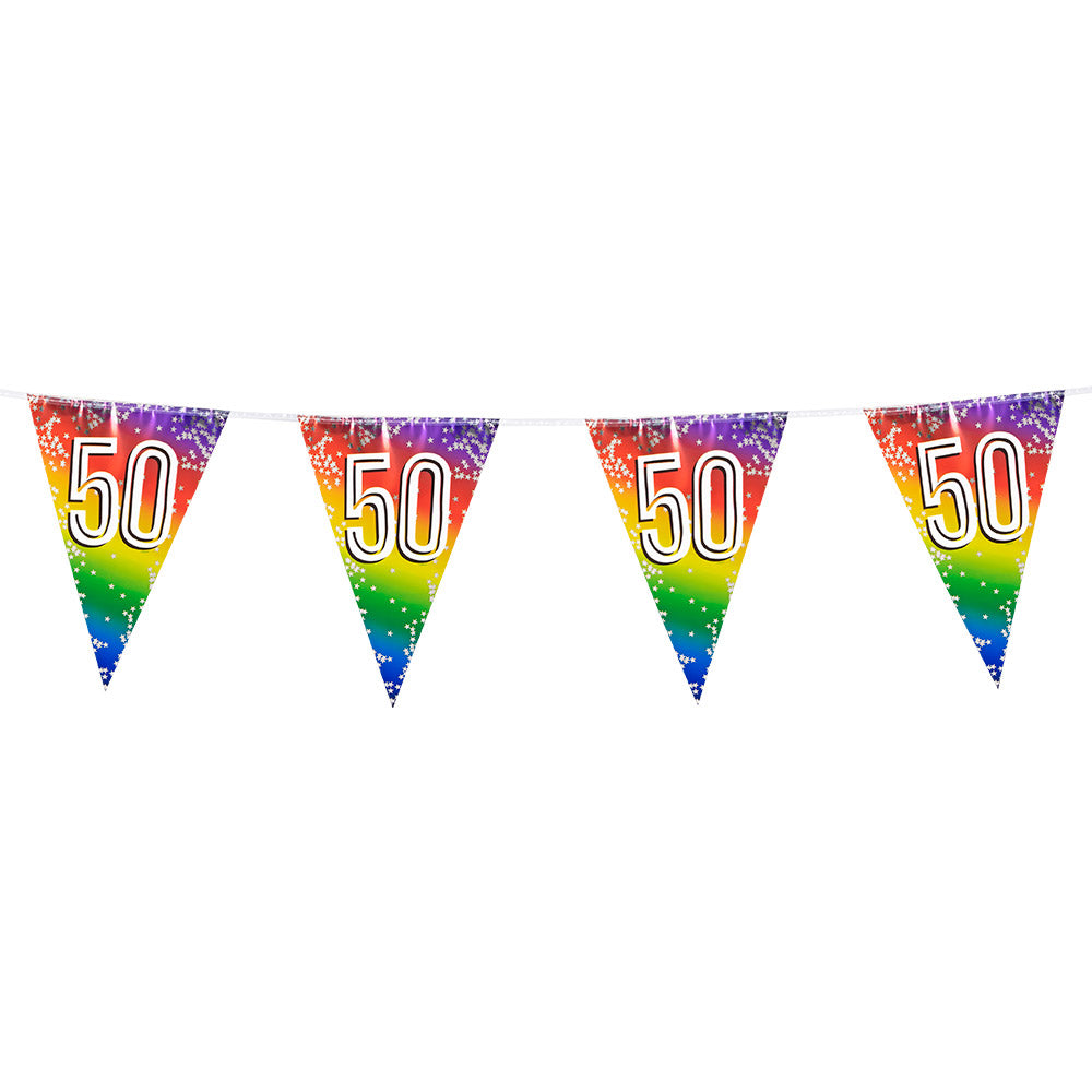 Wimpelkette 50. Geburtstag regenbogenfarbig