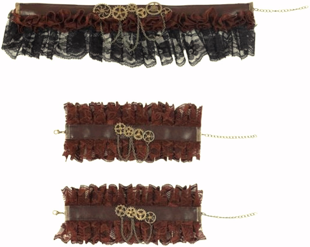 Steampunk Schmuckset – Halsband & Armbänder