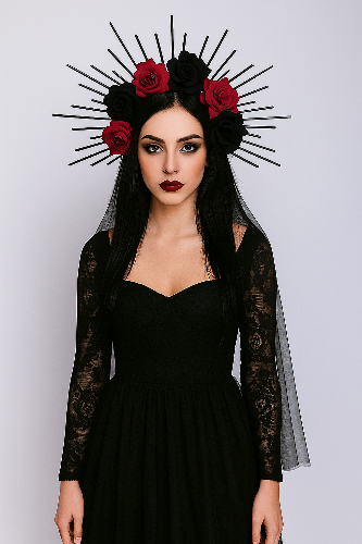 Haarreif mit Schleier und Rosen – Gothic